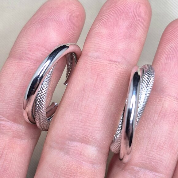 Textured 925 Silver Hoops, Double Style, Unique Stylish Earrings, Everyday Hoops - Picture 7 of 7